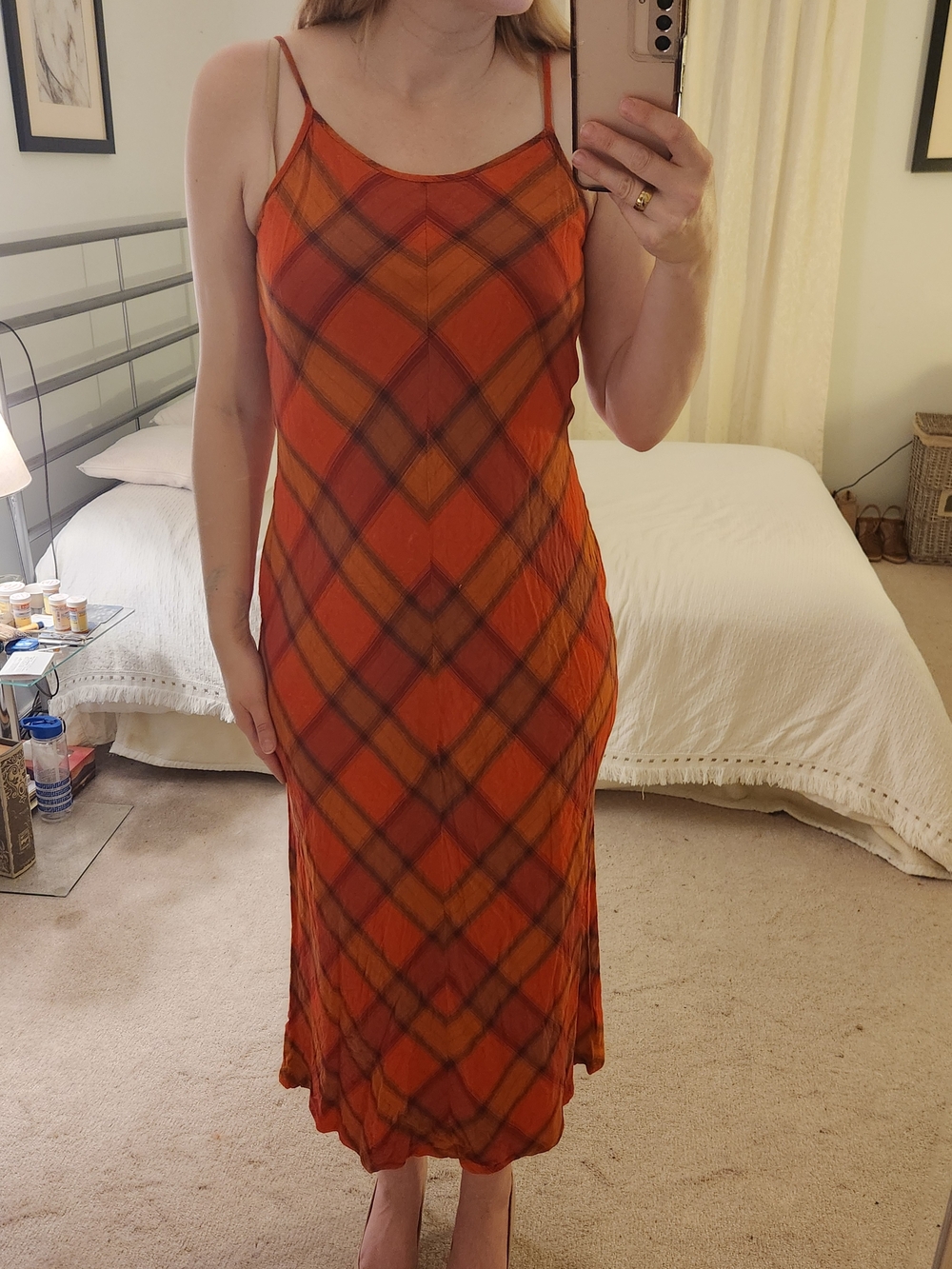 Laura Ashley Burnt Orange Plaid Slip Dress